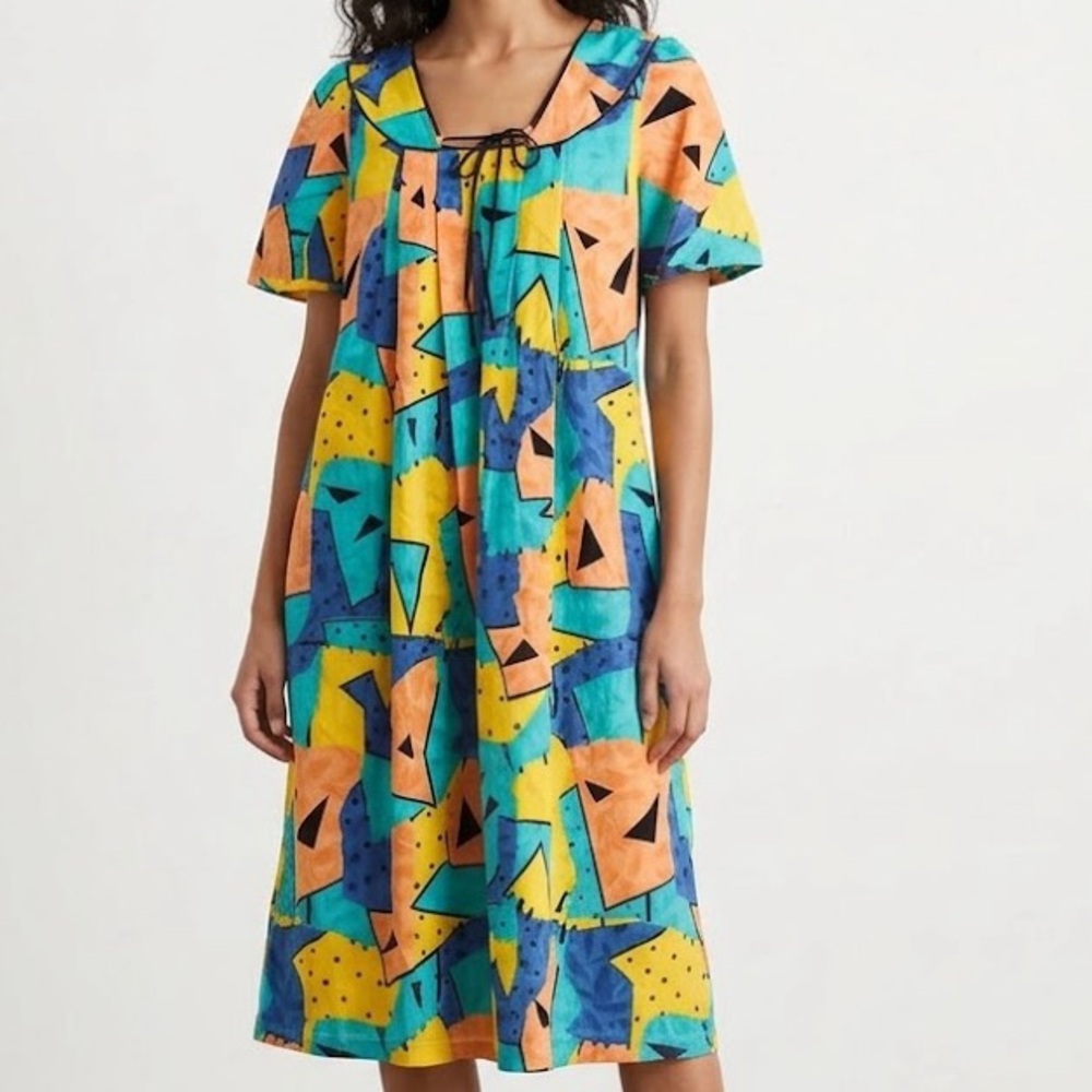 Vintage 90s Color Block Midi Shirt Dress Medium